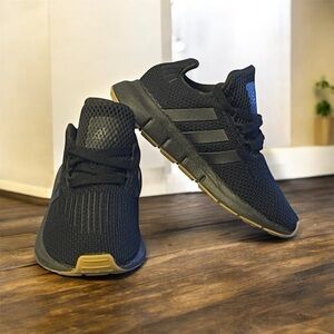 Kids size 10K Adidas Black Trainers with Tan Sole